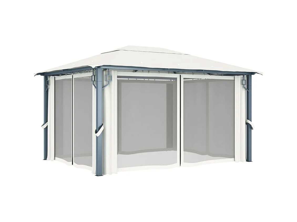 Tonnelle avec rideau 400x300 cm Crème Aluminium