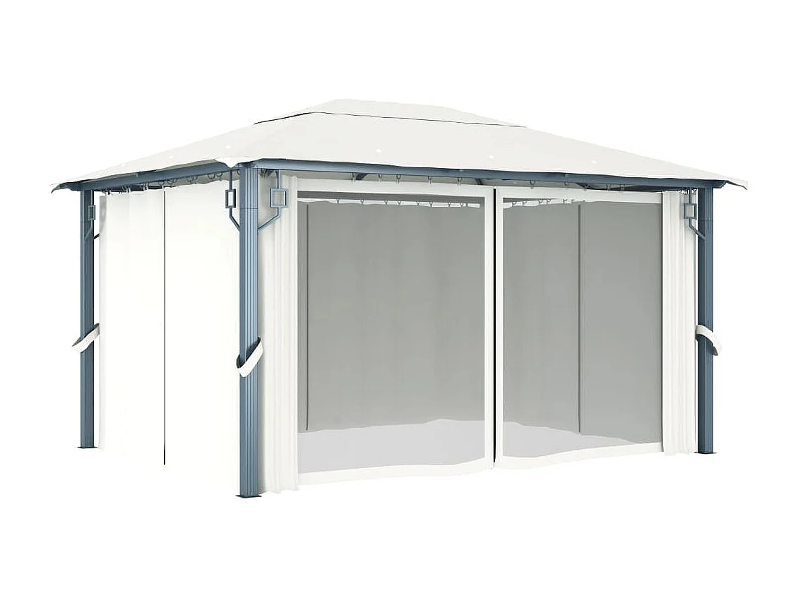 Tonnelle avec rideau 400x300 cm Crème Aluminium