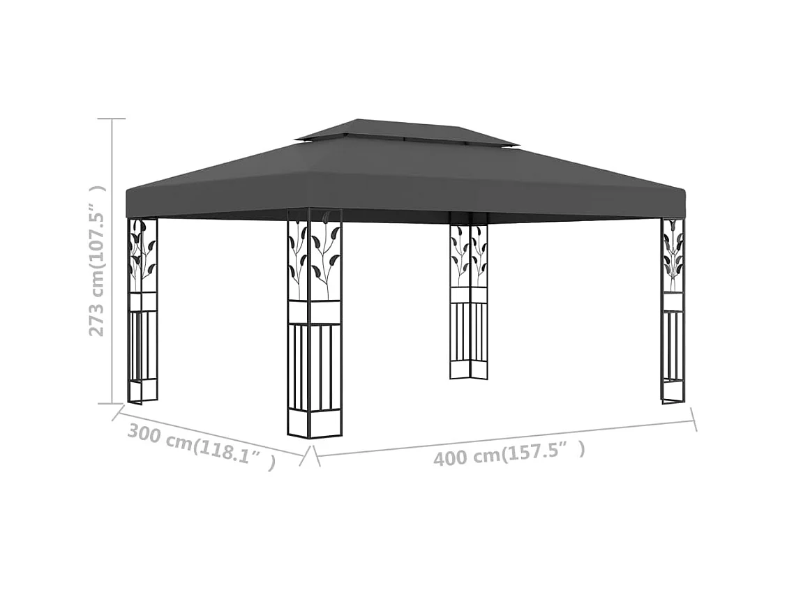 Cenador con doble techo 3x4 m Antracita