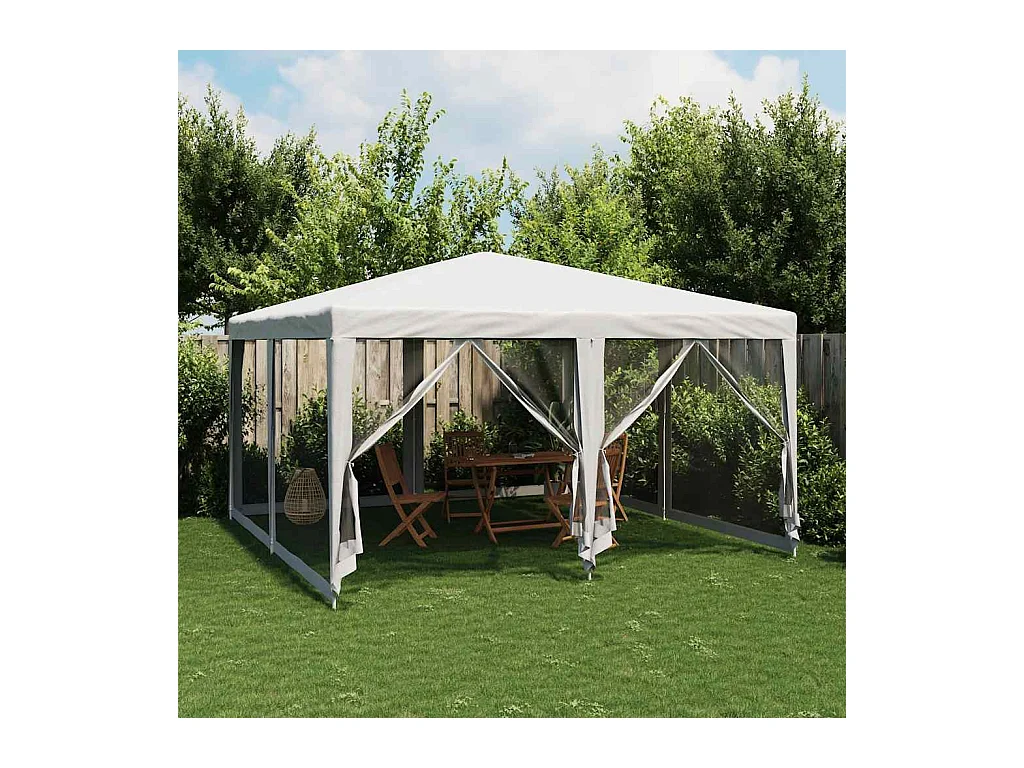 Tente de fête avec 8 parois latérales en maille blanc 4x4m PEHD