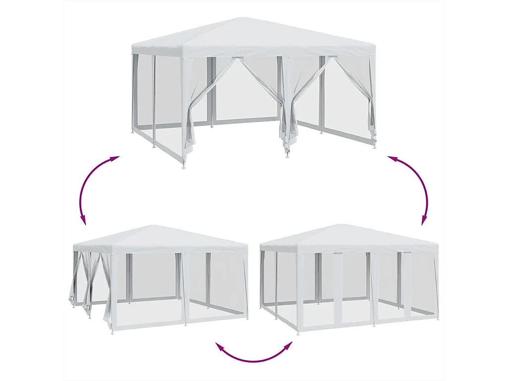 Tente de fête avec 8 parois latérales en maille blanc 4x4m PEHD