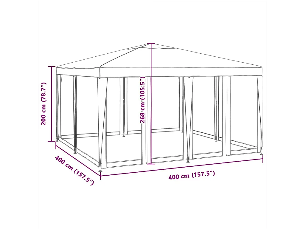 Tente de fête avec 8 parois latérales en maille blanc 4x4m PEHD
