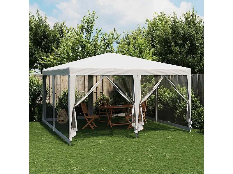 Tente de fête avec 8 parois latérales en maille blanc 4x4m PEHD