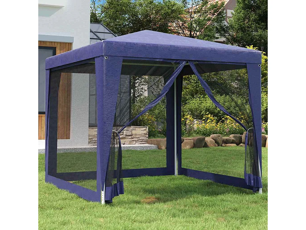 Carpa para fiestas con 4 paredes laterales de malla Azul 2,5x2,5 m