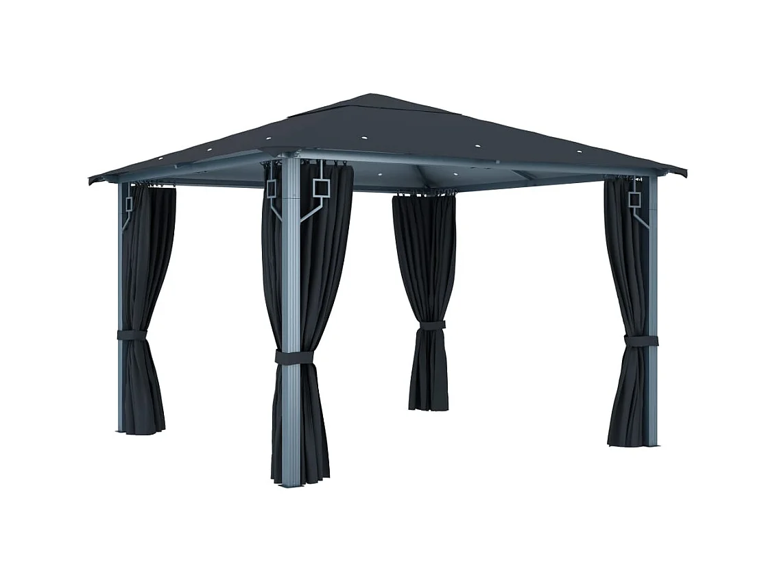 Pavillon mit Vorhang und LED-Beleuchtung 3x3 m Anthrazit Aluminium