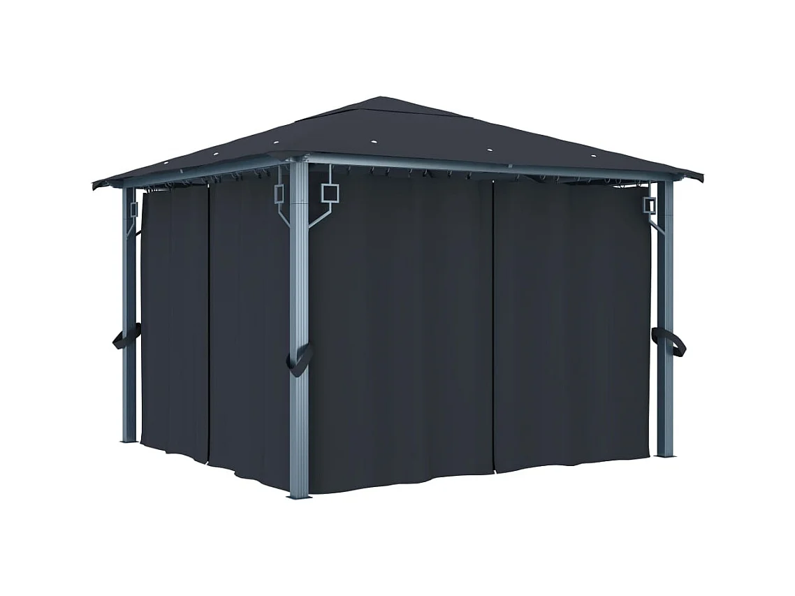 Pavillon mit Vorhang und LED-Beleuchtung 3x3 m Anthrazit Aluminium