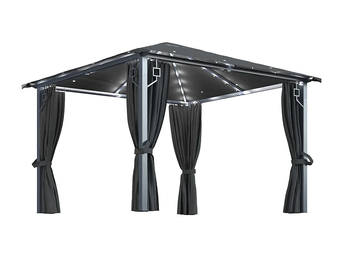 Tonnelle avec rideau et lumières LED 3x3 m Anthracite Aluminium