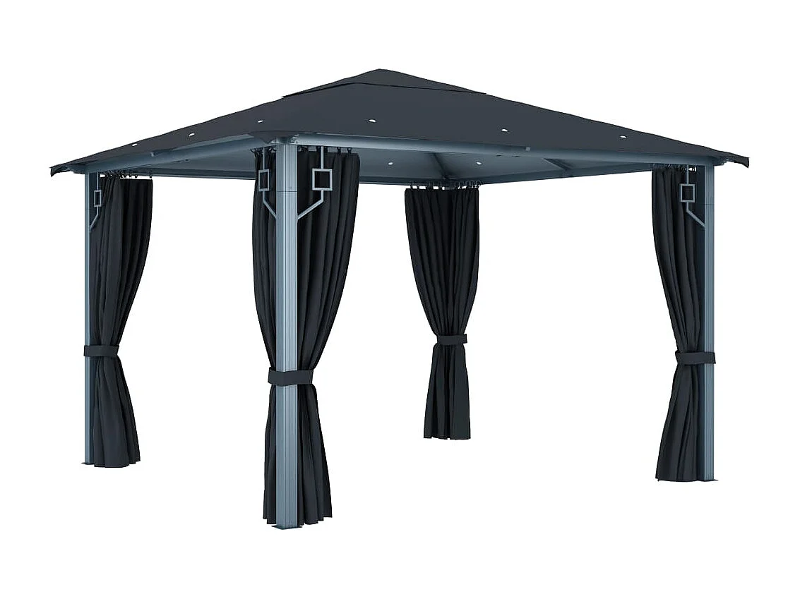 Tonnelle avec rideau et lumières LED 3x3 m Anthracite Aluminium
