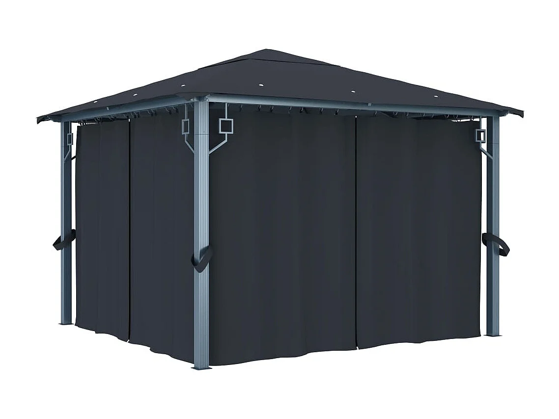 Tonnelle avec rideau et lumières LED 3x3 m Anthracite Aluminium