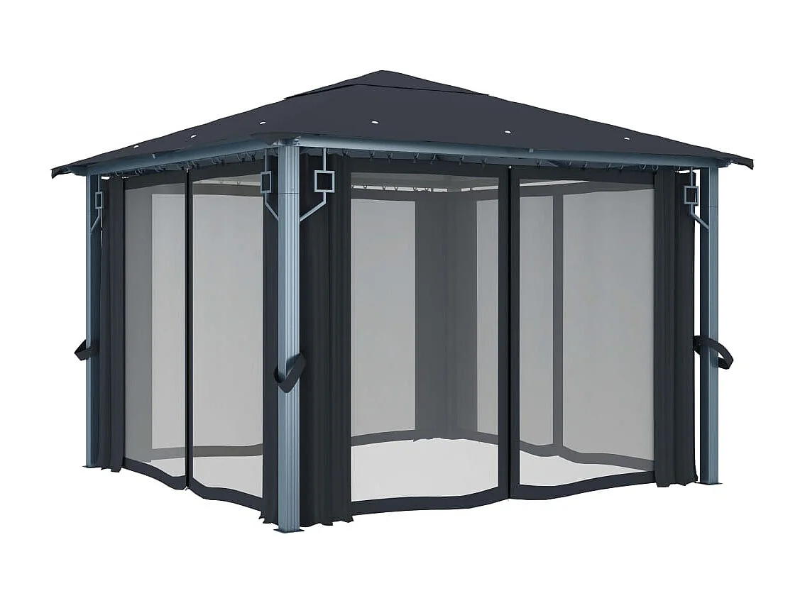 Tonnelle avec rideau et lumières LED 3x3 m Anthracite Aluminium