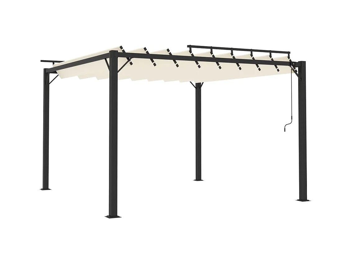 Gazebo de aluminio y lona color crema de 3 x 3 m con techo de lamas