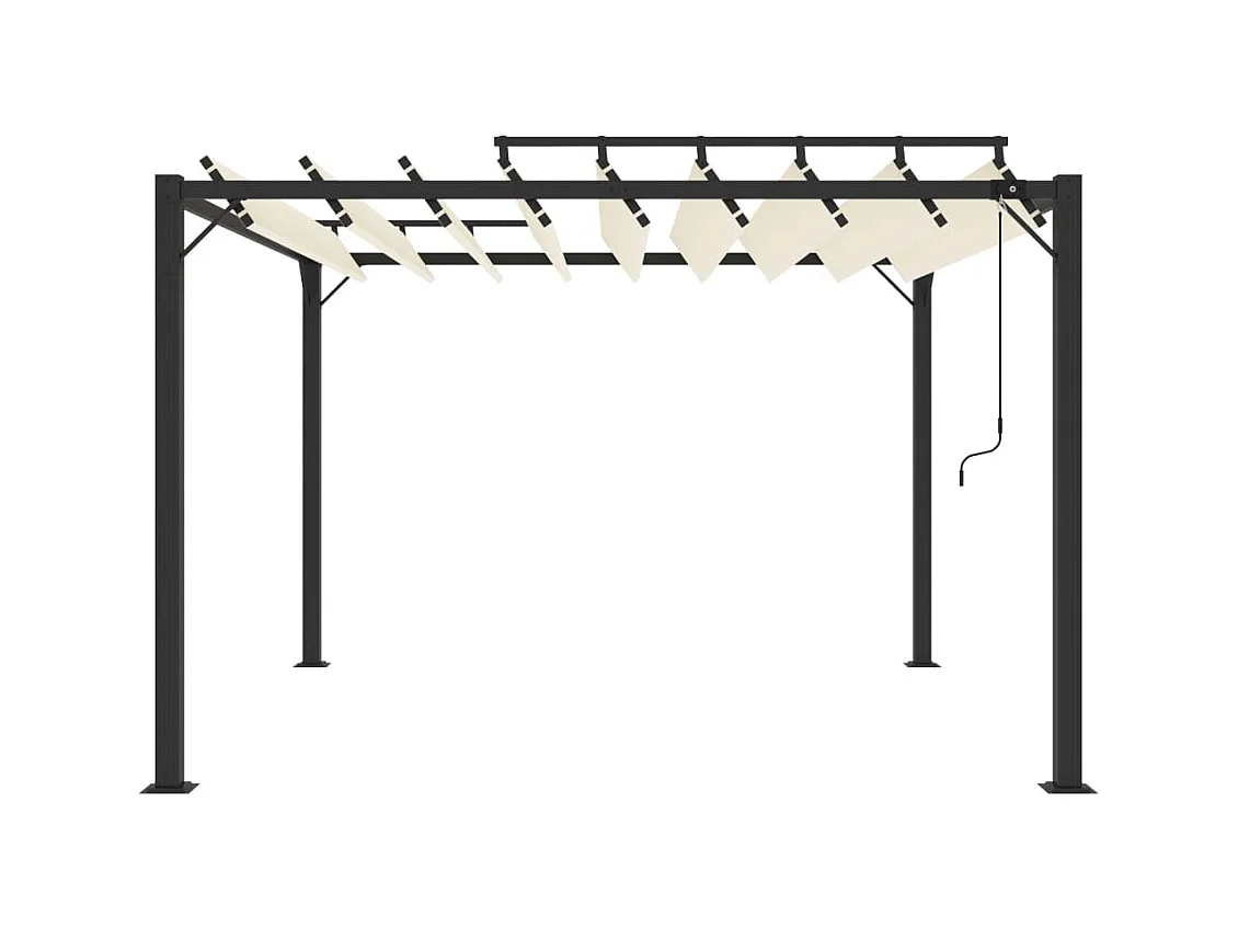 Gazebo de aluminio y lona color crema de 3 x 3 m con techo de lamas