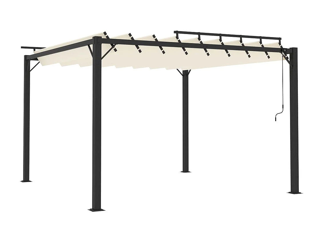 Gazebo de aluminio y lona color crema de 3 x 3 m con techo de lamas