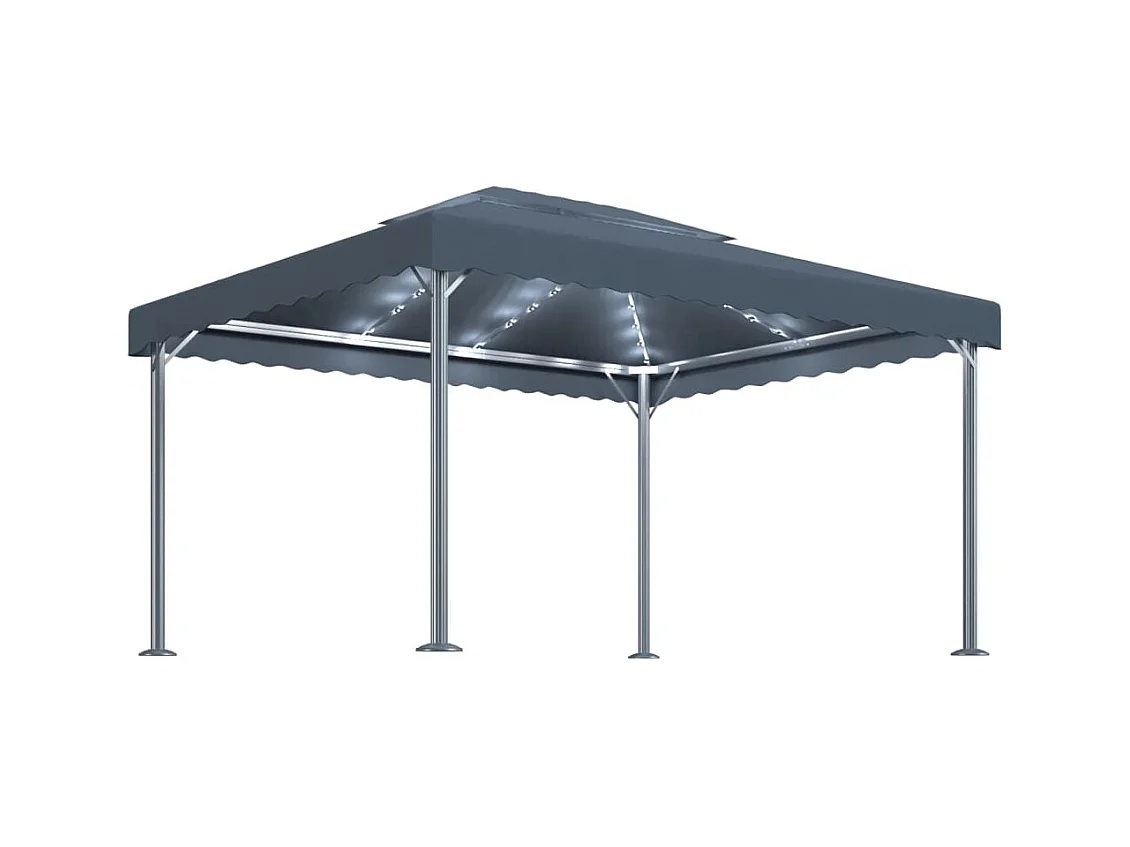 Pérgola y cadena de luces LED de aluminio antracita de 4 x 3 m