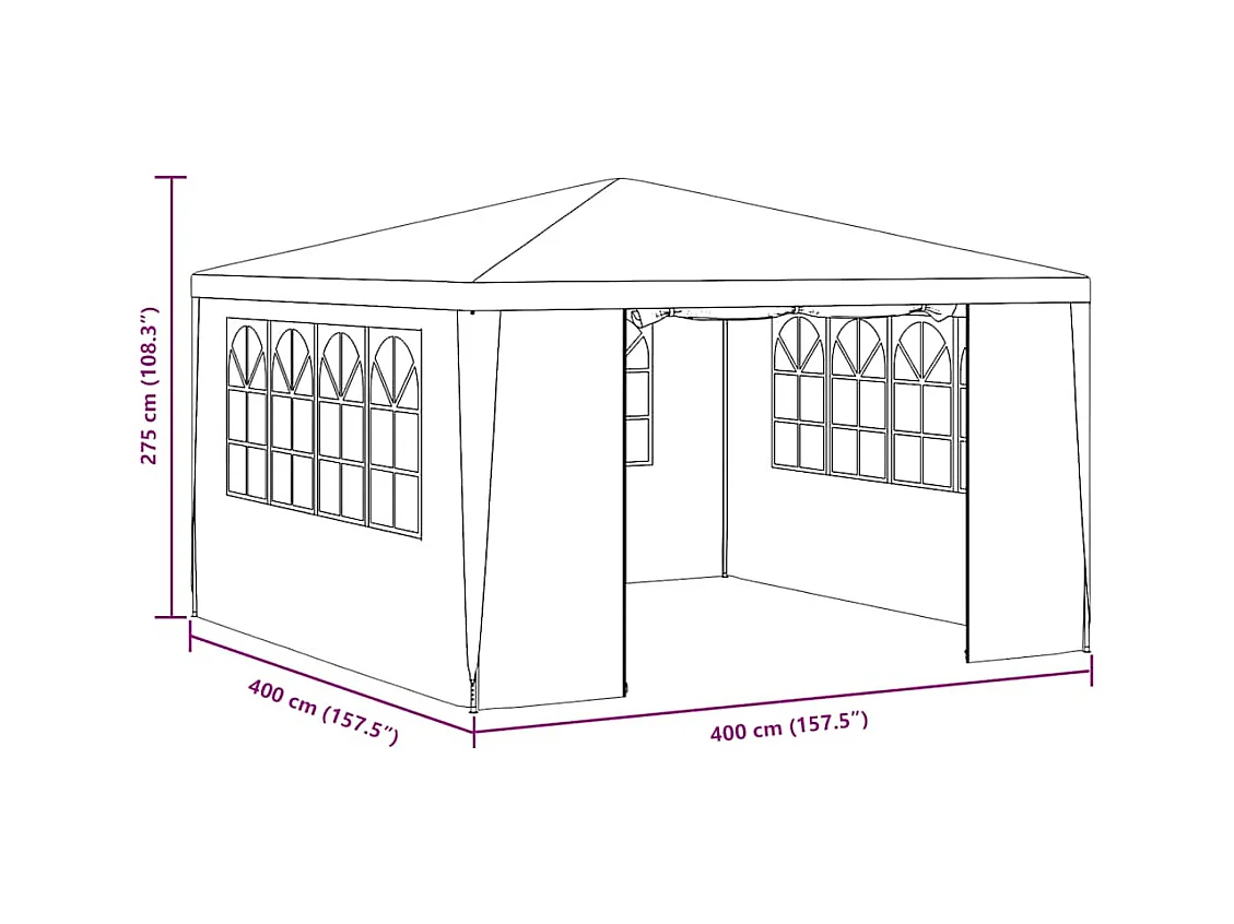 Tenda per ricevimenti con pareti laterali 4x4 m Bianco 90 g/m²