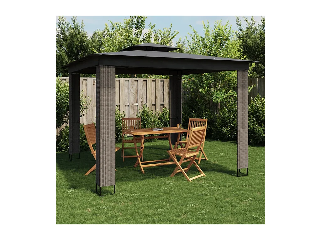 Anthrazitfarbener Doppeldachpavillon 2,94x2,94 m Stahl