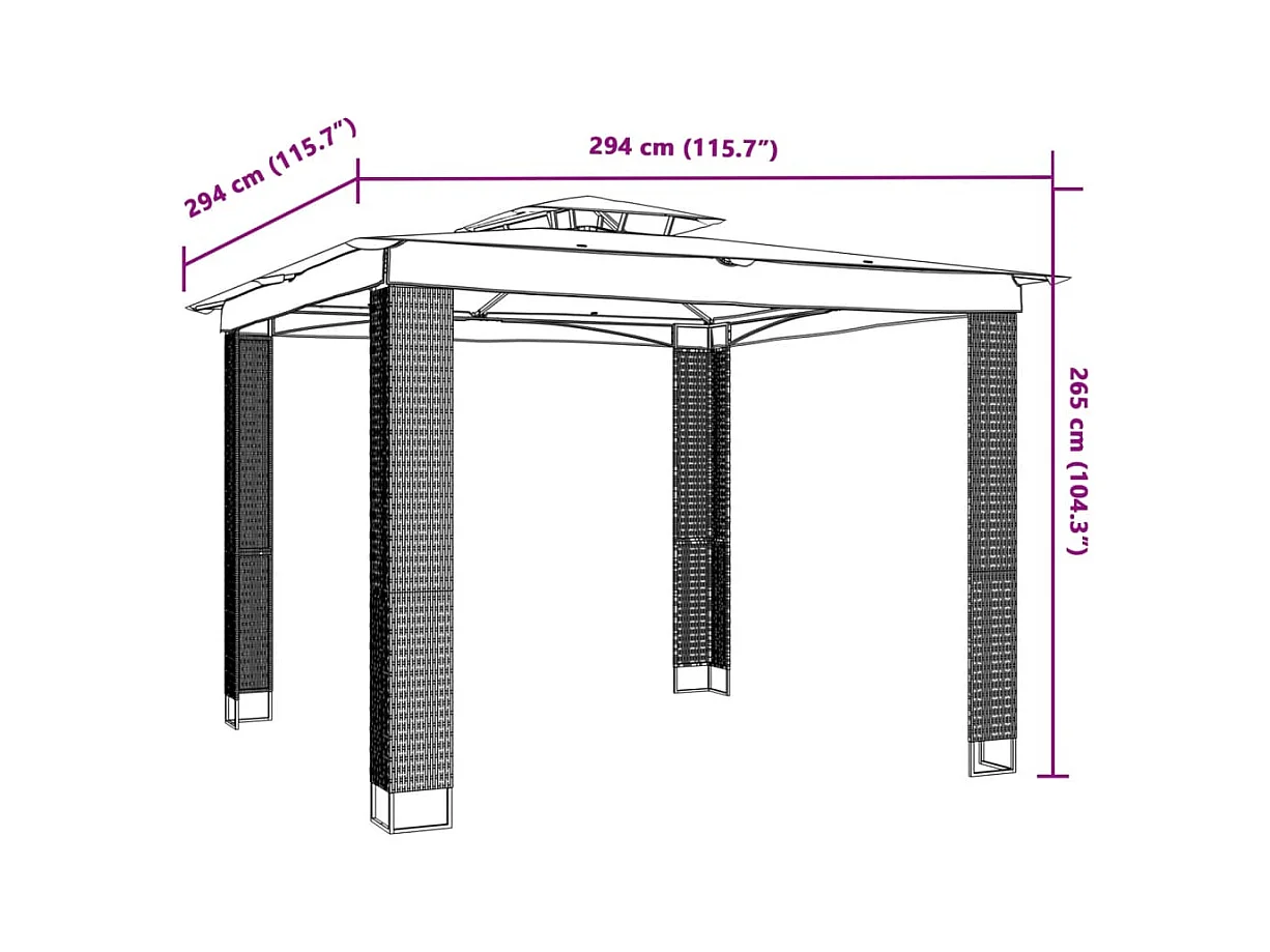 Anthrazitfarbener Doppeldachpavillon 2,94x2,94 m Stahl