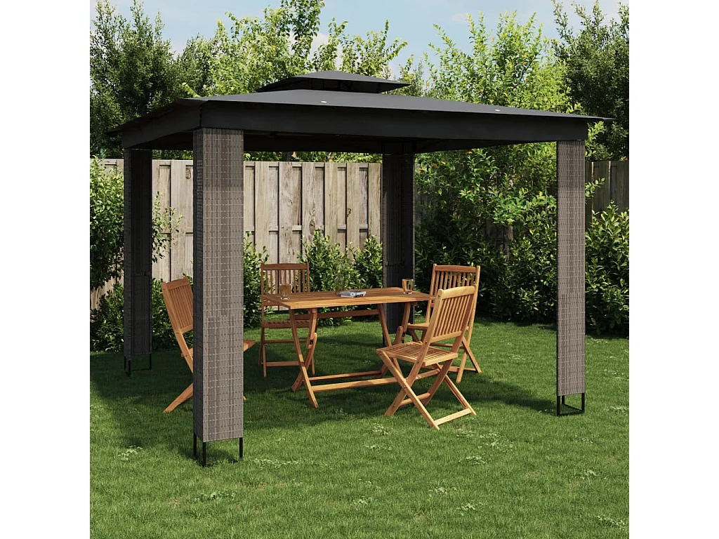 Cenador de doble techo antracita 2,94x2,94 m de acero