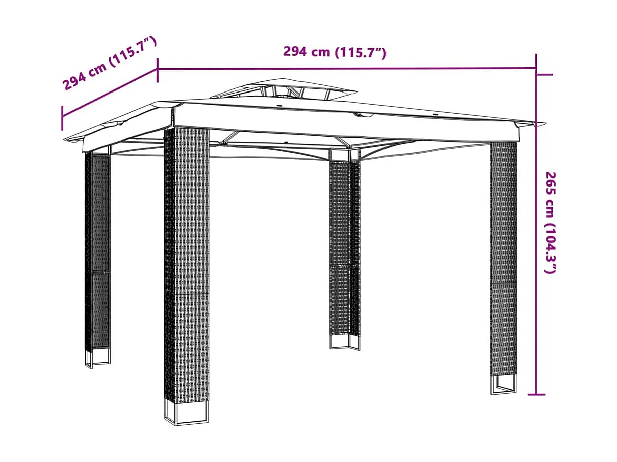 Cenador de doble techo antracita 2,94x2,94 m de acero