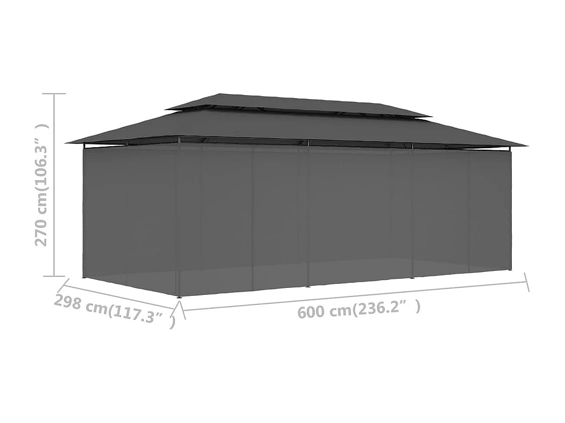 Cenador con cortinas 600x298x270 cm Antracita