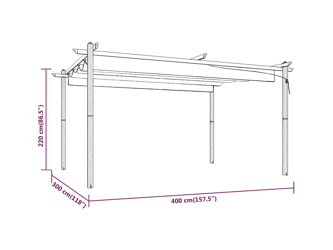 Cenador de jardín con techo retráctil 4x3 m Antracita