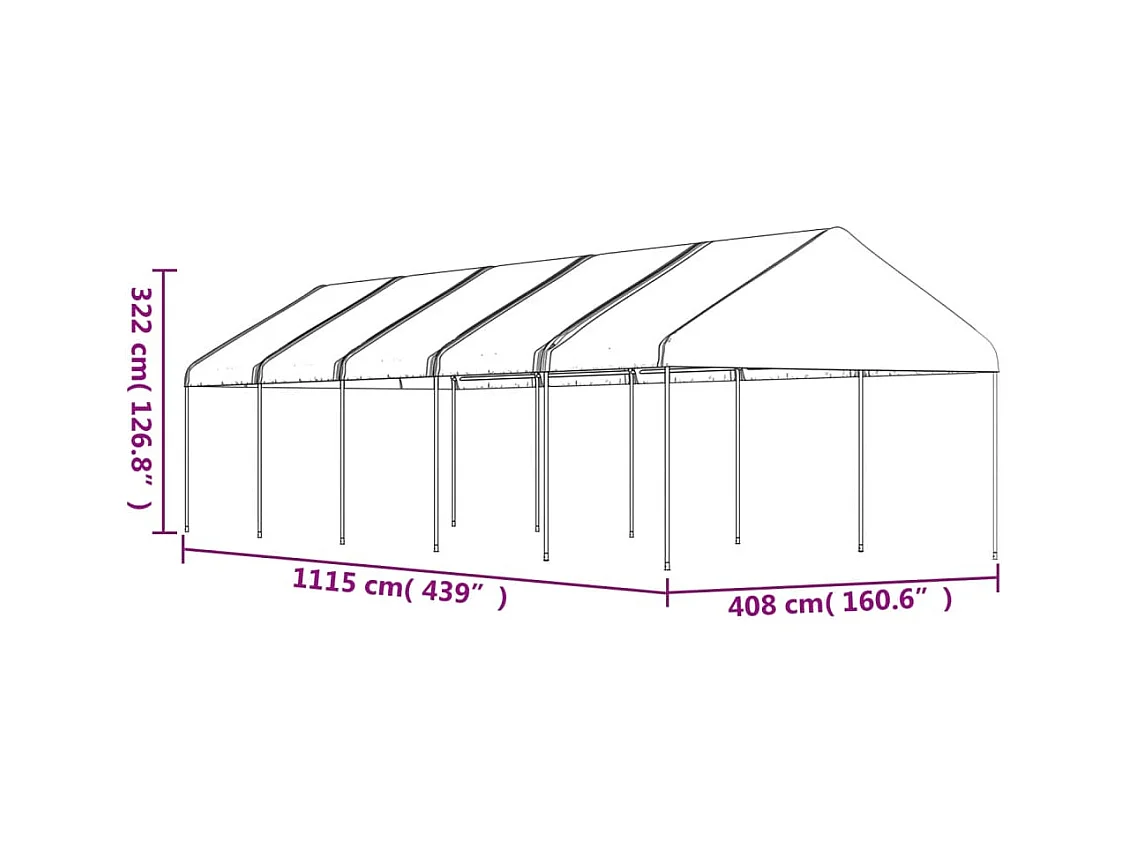 Gazebo con techo blanco 11,15x4,08x3,22 m polietileno