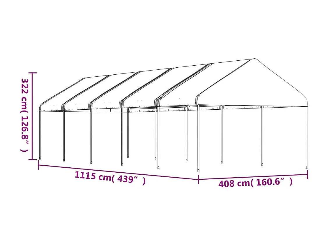 Gazebo con techo blanco 11,15x4,08x3,22 m polietileno