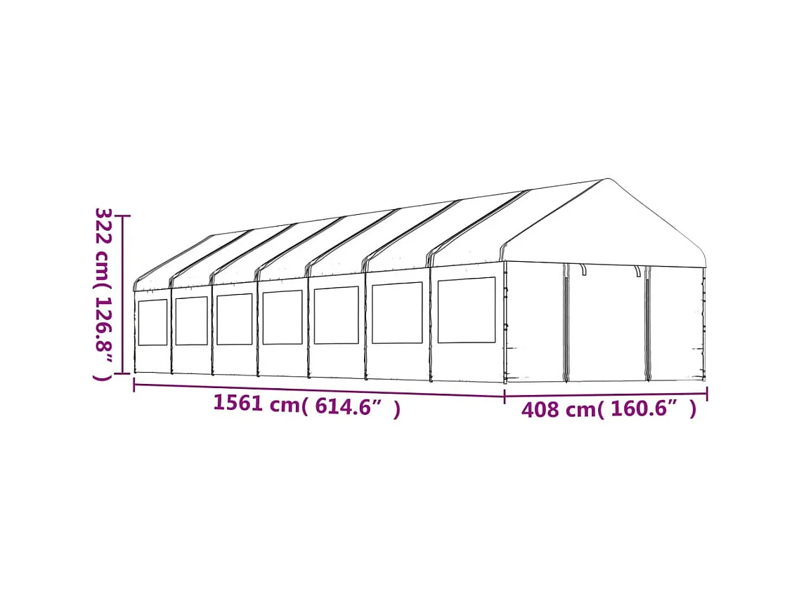 Gazebo con tetto bianco 15,61x4,08x3,22 m in polietilene