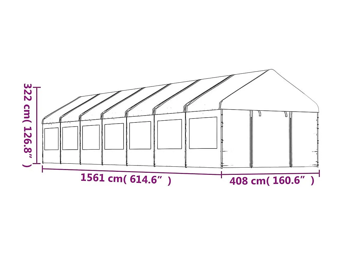 Gazebo con tetto bianco 15,61x4,08x3,22 m in polietilene