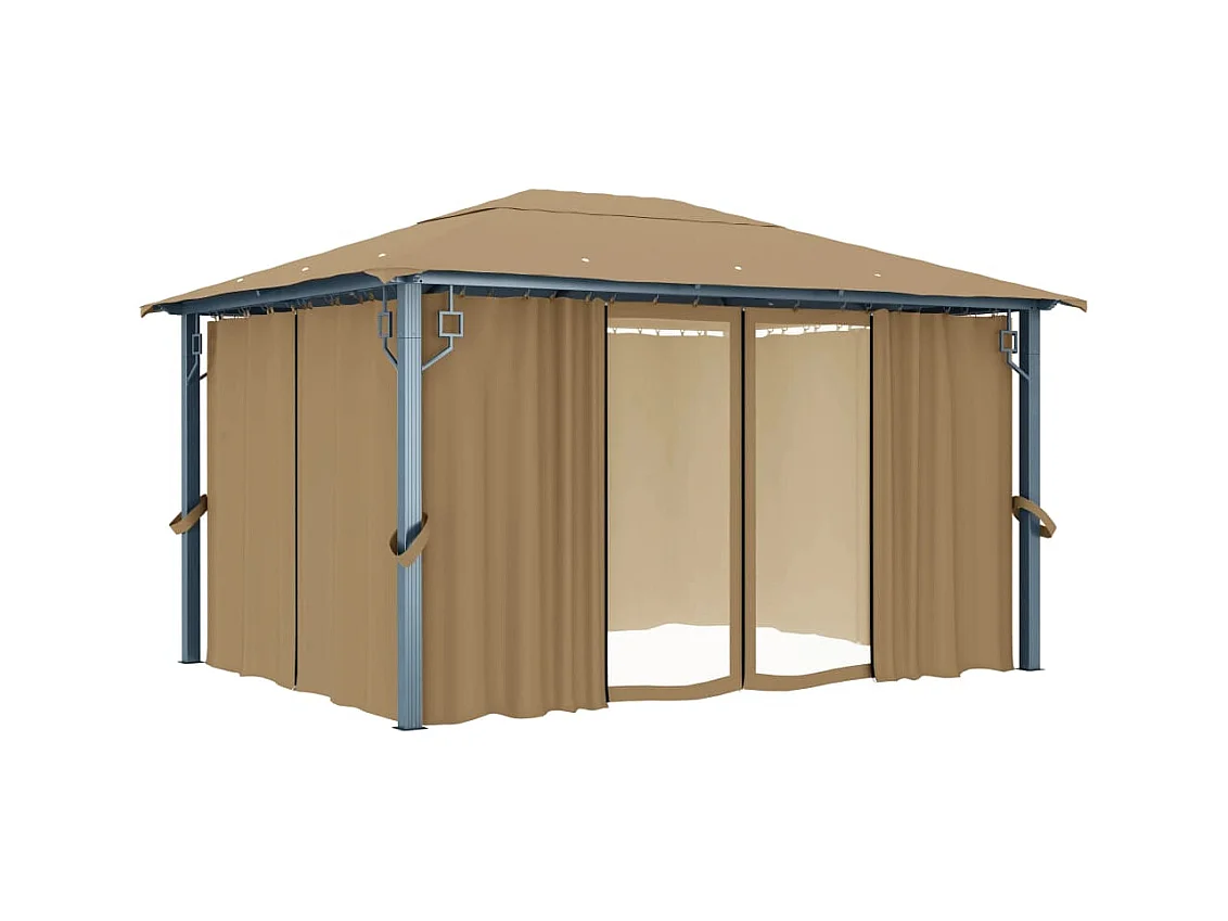 Gazebo con cortina 400x300 cm Aluminio Taupe