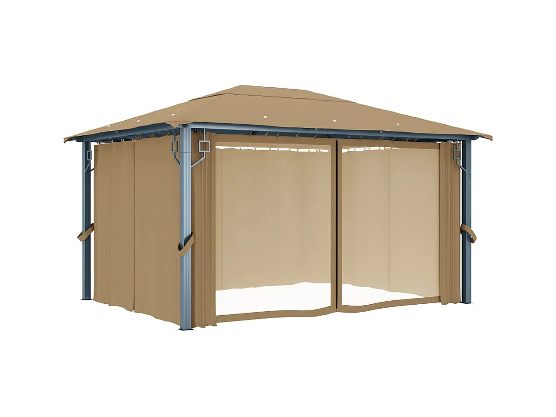 Gazebo con cortina 400x300 cm Aluminio Taupe