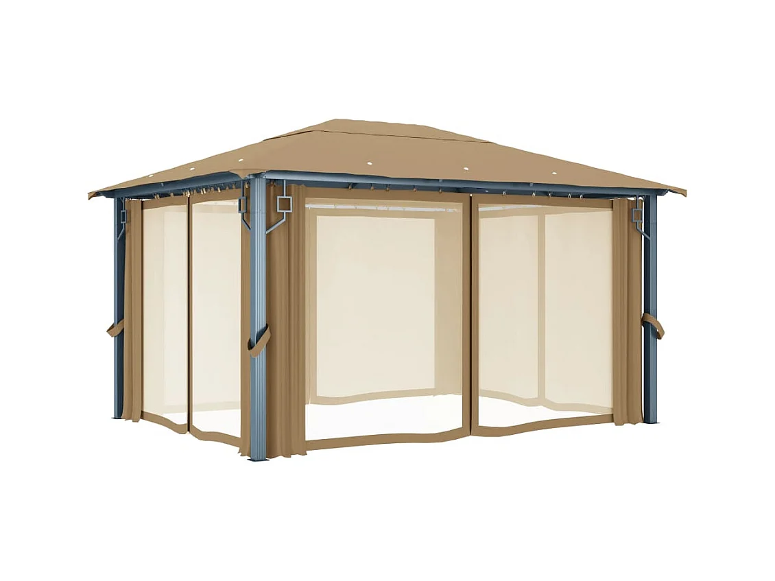 Gazebo con cortina 400x300 cm Aluminio Taupe