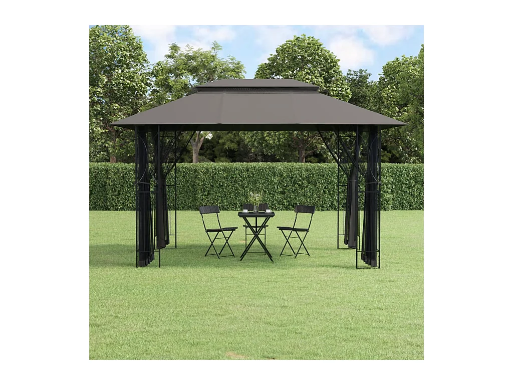 Cenador con paredes laterales antracita 400x300x270 cm acero