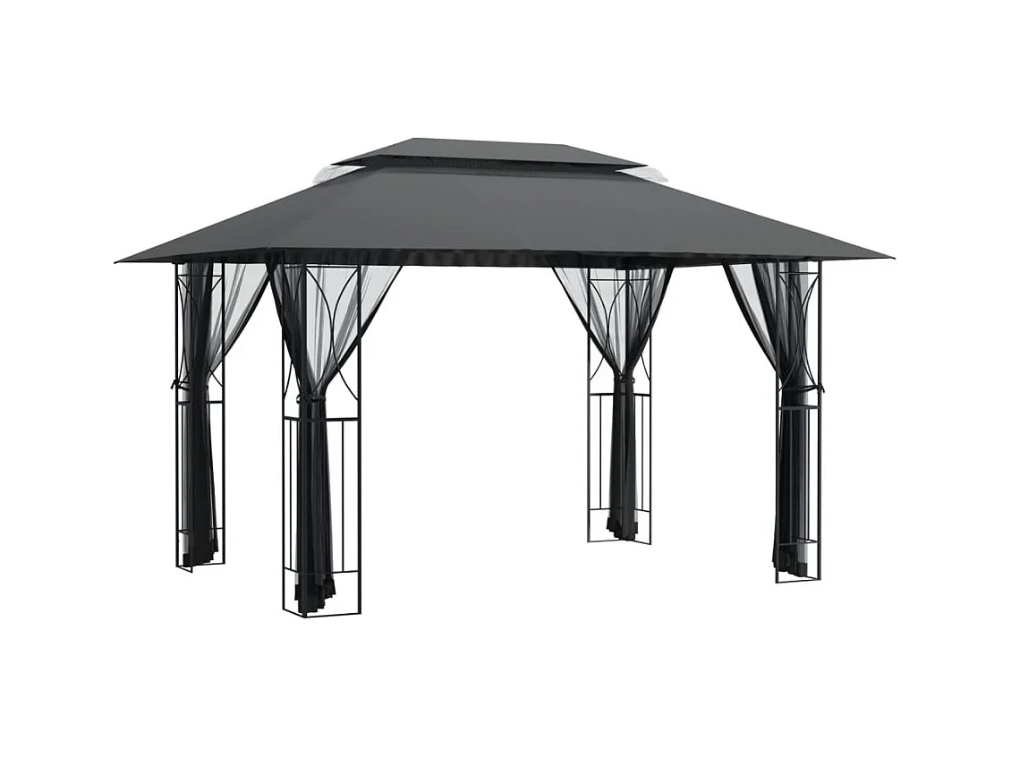 Cenador con paredes laterales antracita 400x300x270 cm acero