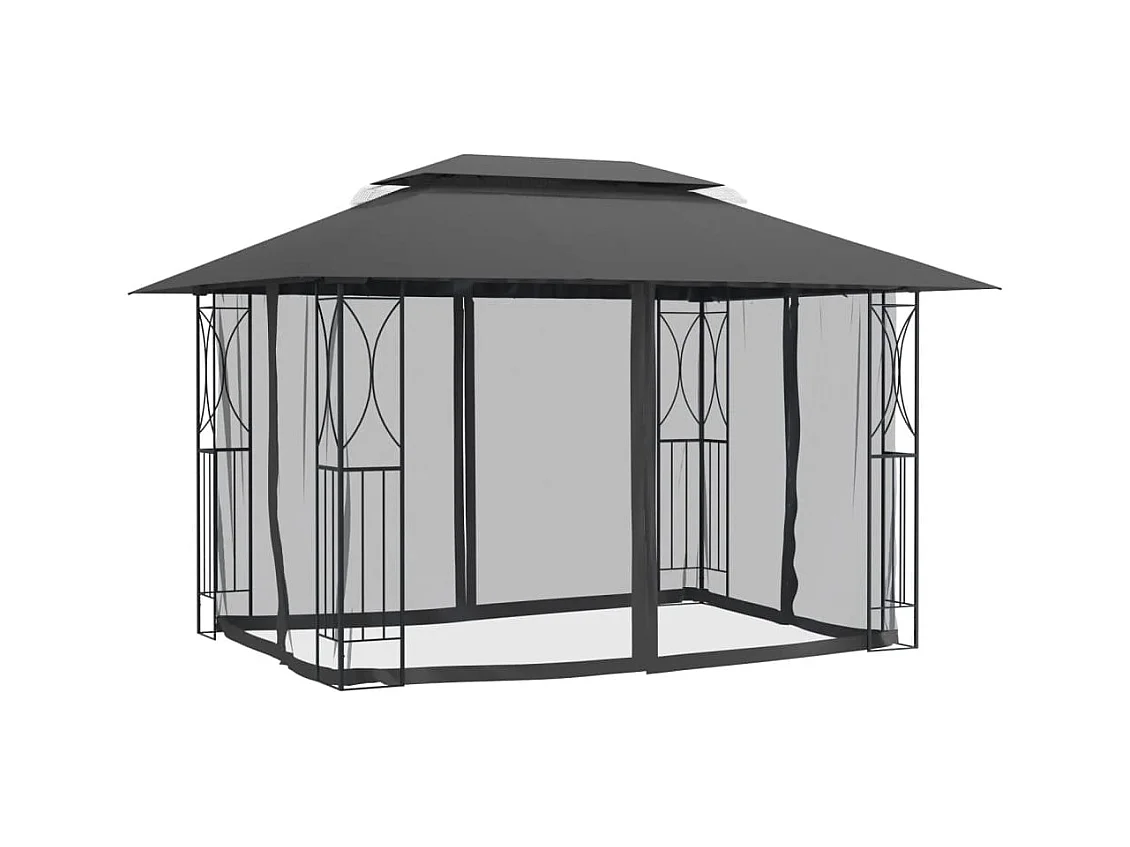 Cenador con paredes laterales antracita 400x300x270 cm acero