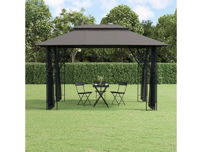 Gazebo con pareti laterali antracite 400x300x270 cm acciaio