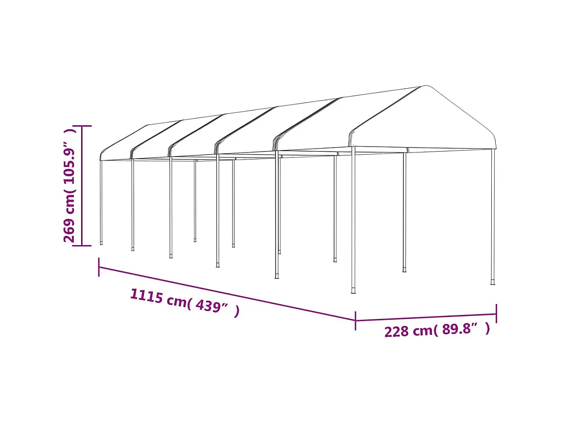 Cenador con techo blanco 11,15x2,28x2,69 m polietileno