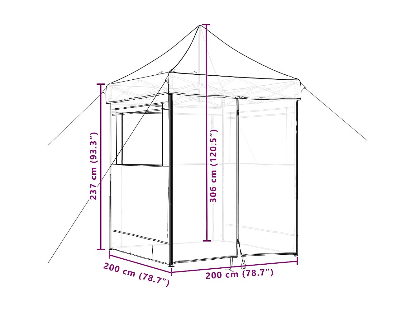 Tente de réception pliable escamotable avec 4 parois latérales