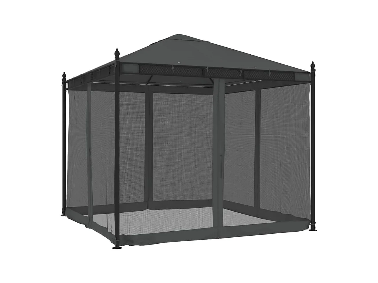 Cenador con paredes de malla antracita 2,93x2,93 m de acero