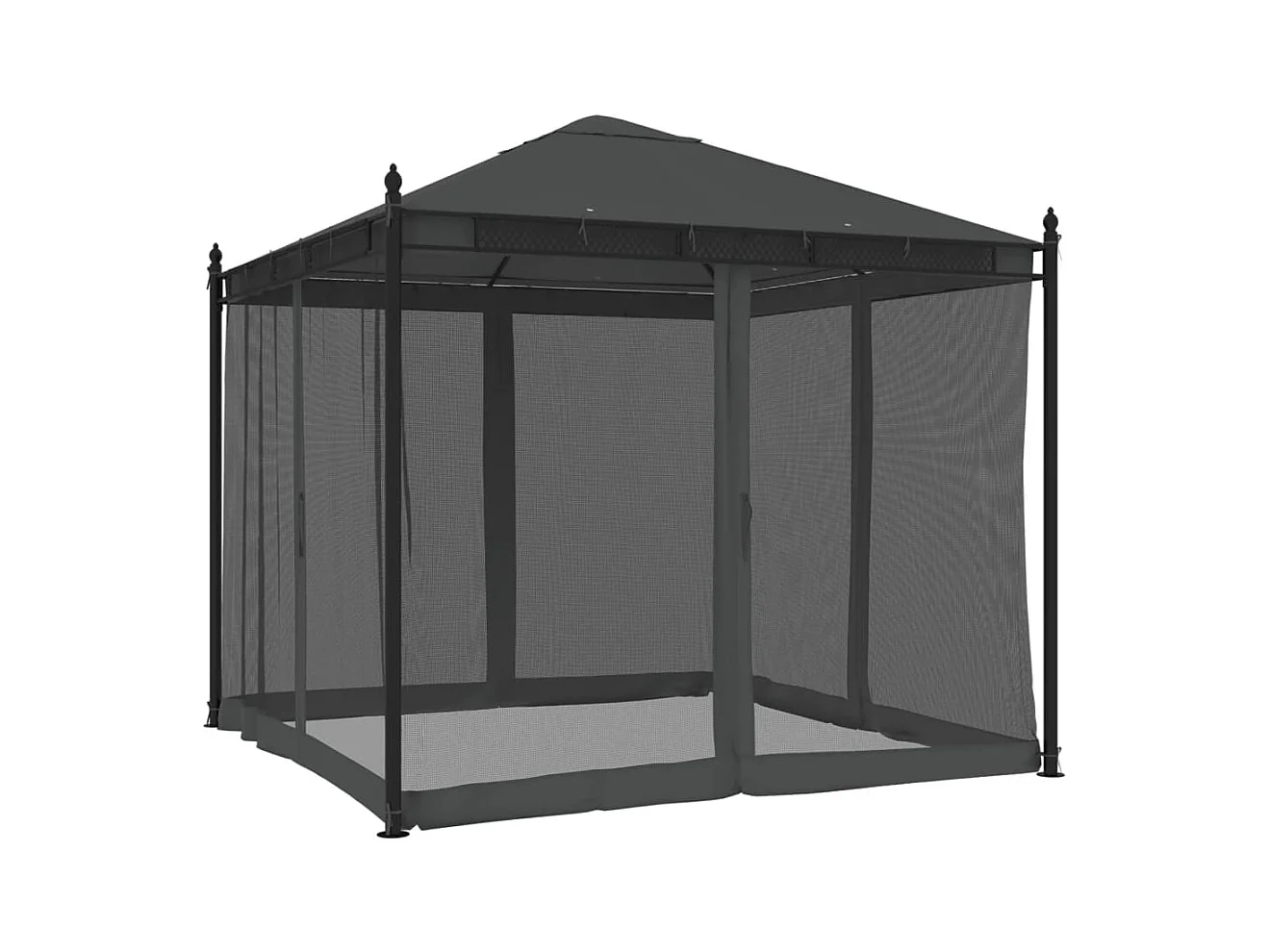 Cenador con paredes de malla antracita 2,93x2,93 m de acero