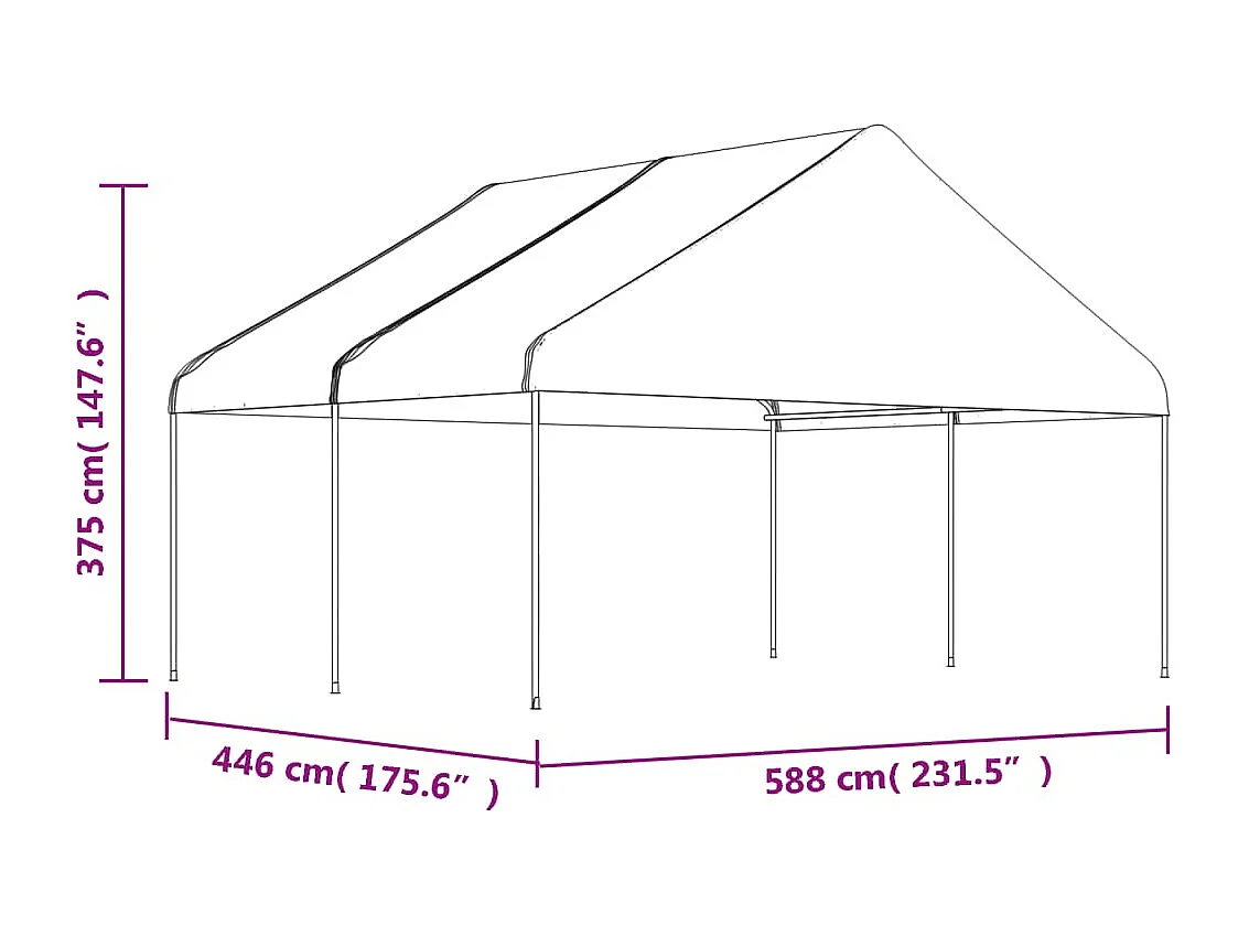 Belvédère avec toit blanc 4,46x5,88x3,75 m polyéthylène