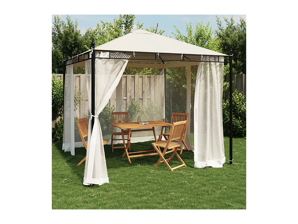 Cenador con paredes de malla color crema 2,93x2,93 m acero