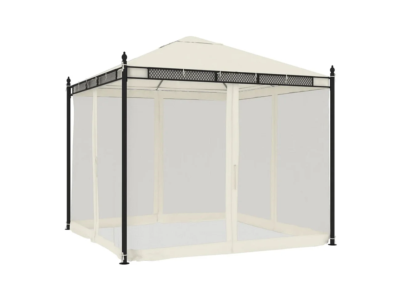 Cenador con paredes de malla color crema 2,93x2,93 m acero