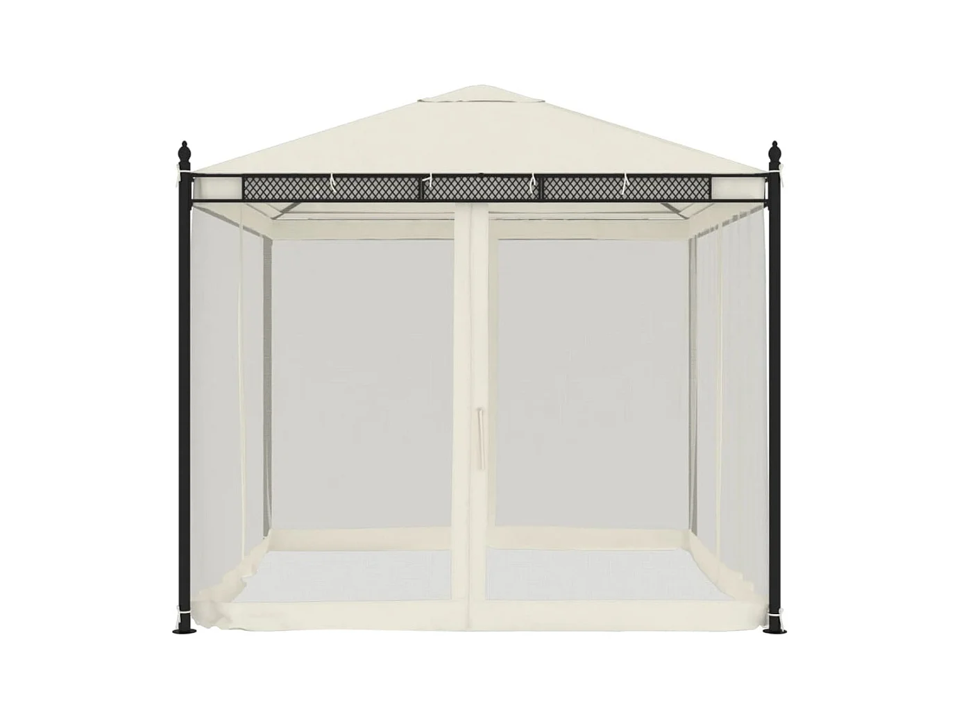 Cenador con paredes de malla color crema 2,93x2,93 m acero