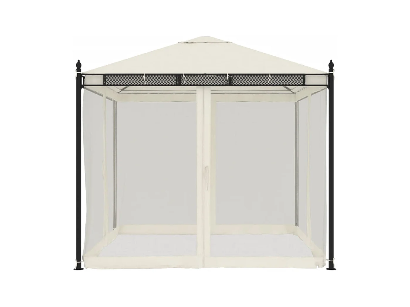 Cenador con paredes de malla color crema 2,93x2,93 m acero