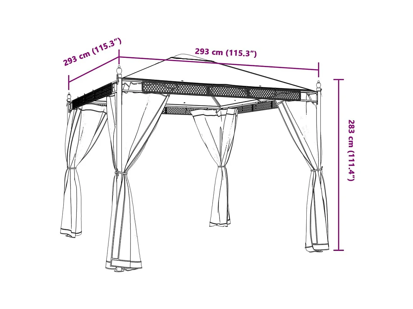 Cenador con paredes de malla color crema 2,93x2,93 m acero