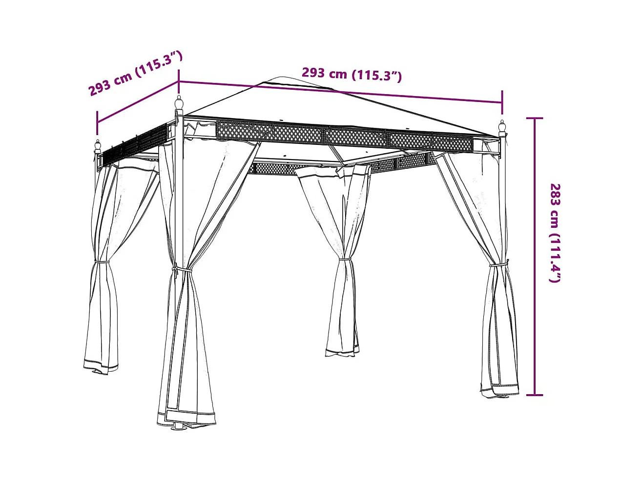 Cenador con paredes de malla color crema 2,93x2,93 m acero