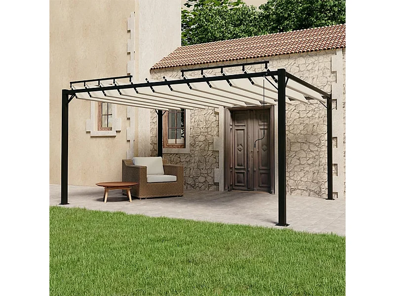 Gazebo de aluminio y lona color crema de 3 x 4 m con techo de lamas