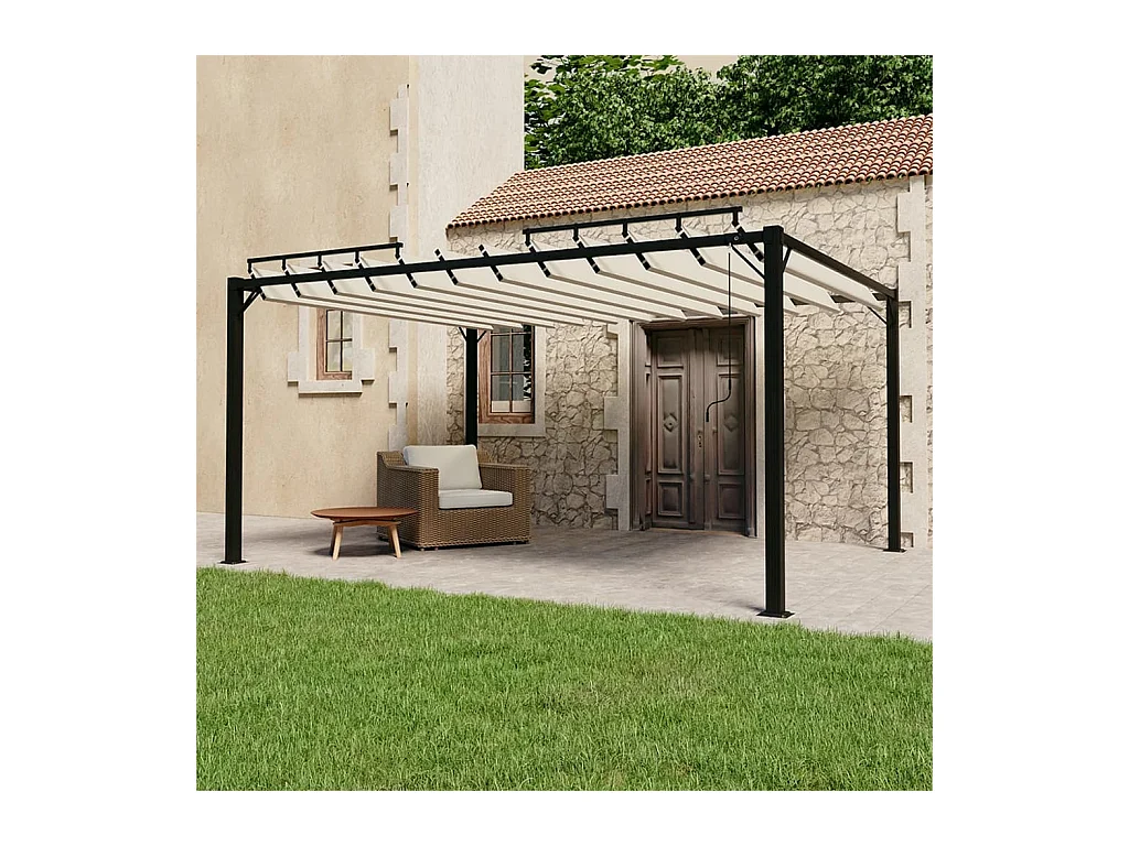 Gazebo de aluminio y lona color crema de 3 x 4 m con techo de lamas