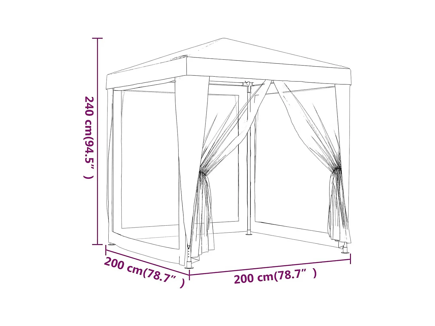 Carpa de recepción con 4 paredes laterales de malla 2x2m Blanca